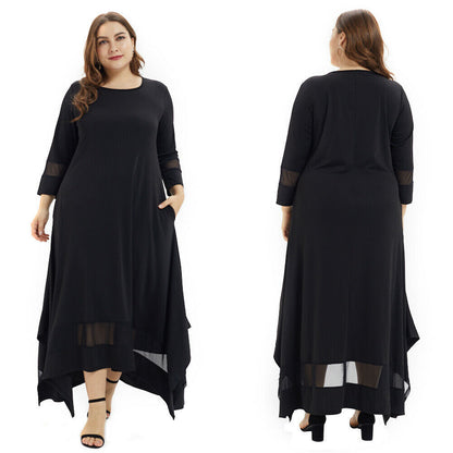 Oversized plus size maxi-jurk met mesh en asymmetrische rok