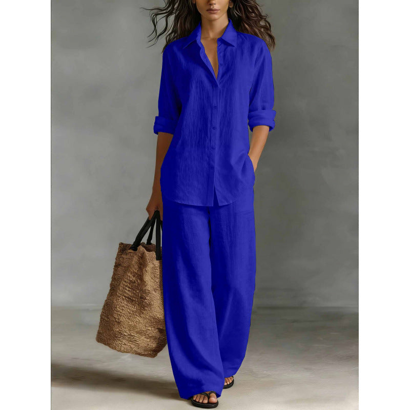 Casual katoen-linnen blouse en broekset voor dames