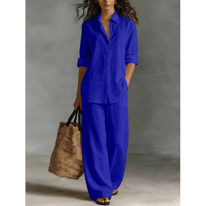 Casual katoen-linnen blouse en broekset voor dames