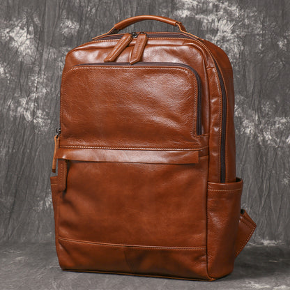 Retro genuine cowhide double-shoulder computer backpack