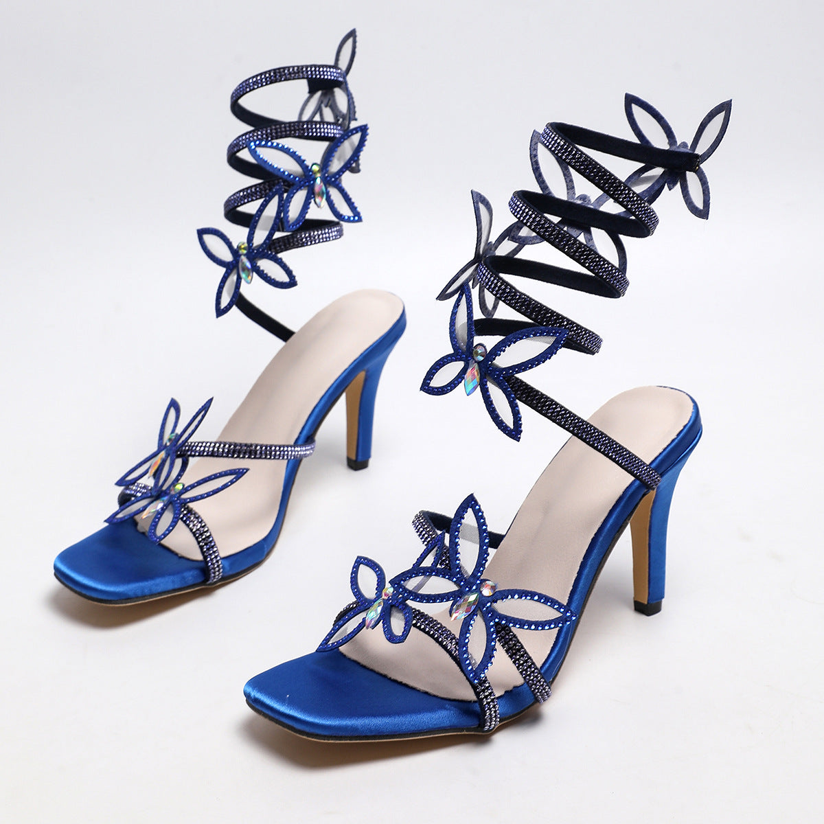 Roman Rhinestone Winding Thin Heel Sandals