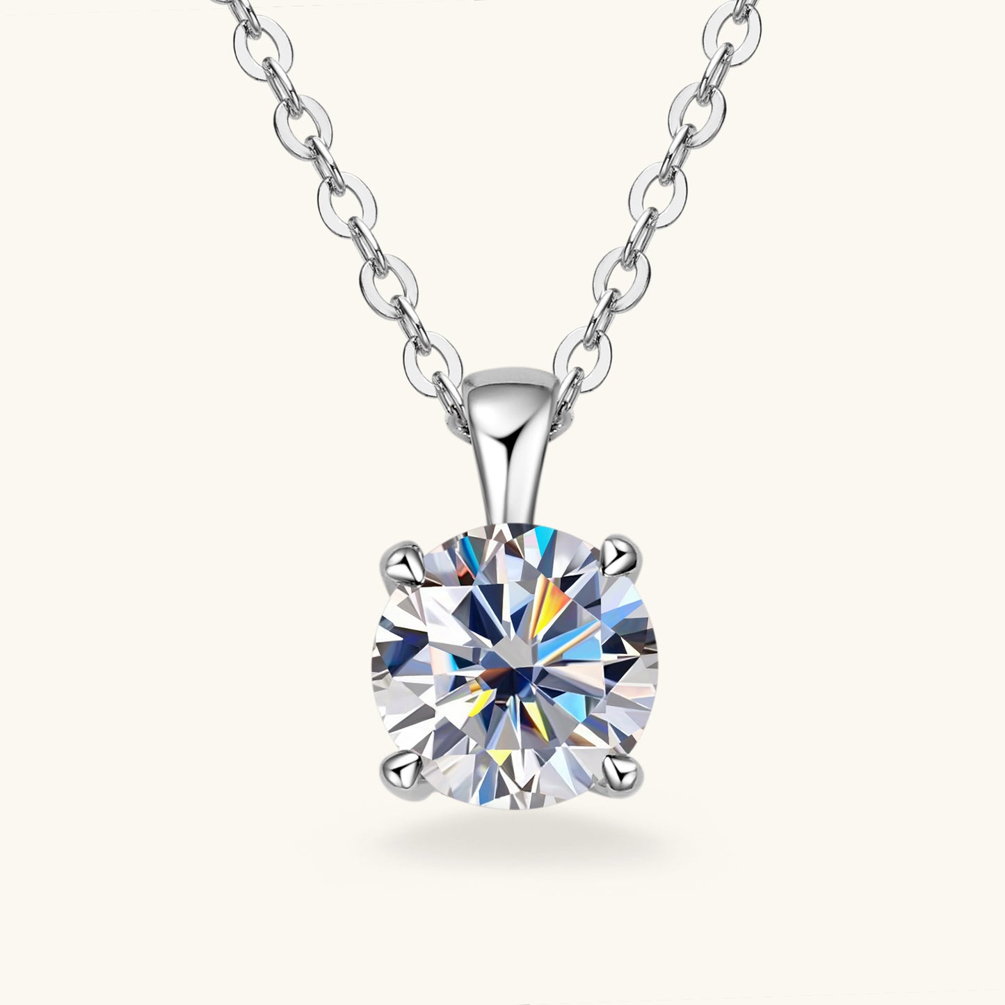 Classic Six-Prong Moissanite Necklace Sterling Silver