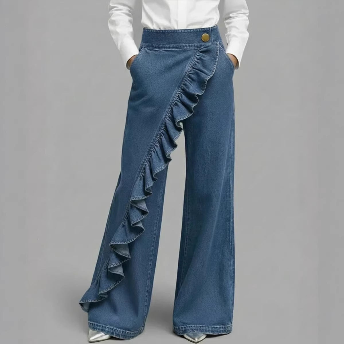 Retro High Waist A-Line Denim Dress