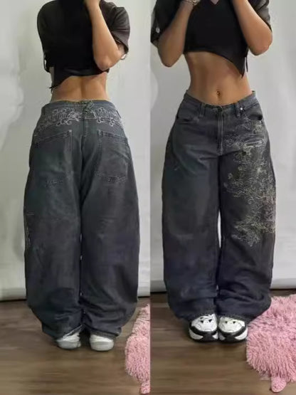 Embroidered High-Waisted Denim Jeans