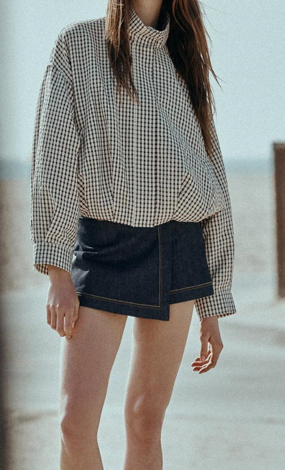 Fashionable Stand-Up Collar Long-Sleeve Classic Plaid Aviator Jacket