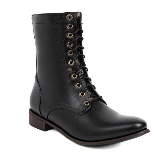 Retro Lace Up Roman Boots Short Boots for Women with Thick Heel