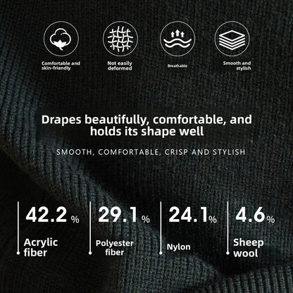 Men's Zippered Sheep Wool Blend Thickened Knit Sweater with Anti-Pilling Feature