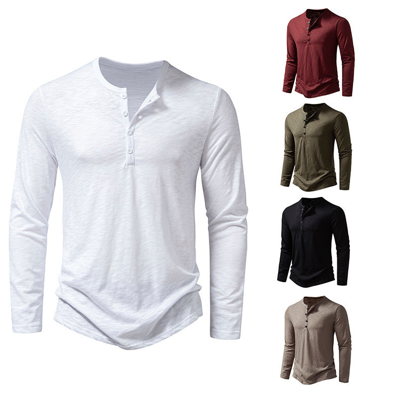 Mens Bamboo Cotton Henley Long Sleeve T-Shirt