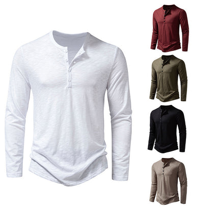 Mens Bamboo Cotton Henley Long Sleeve T-Shirt