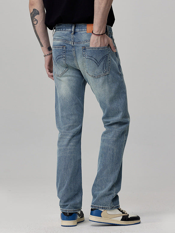 Straight Fit Washed Denim Jeans for Men
