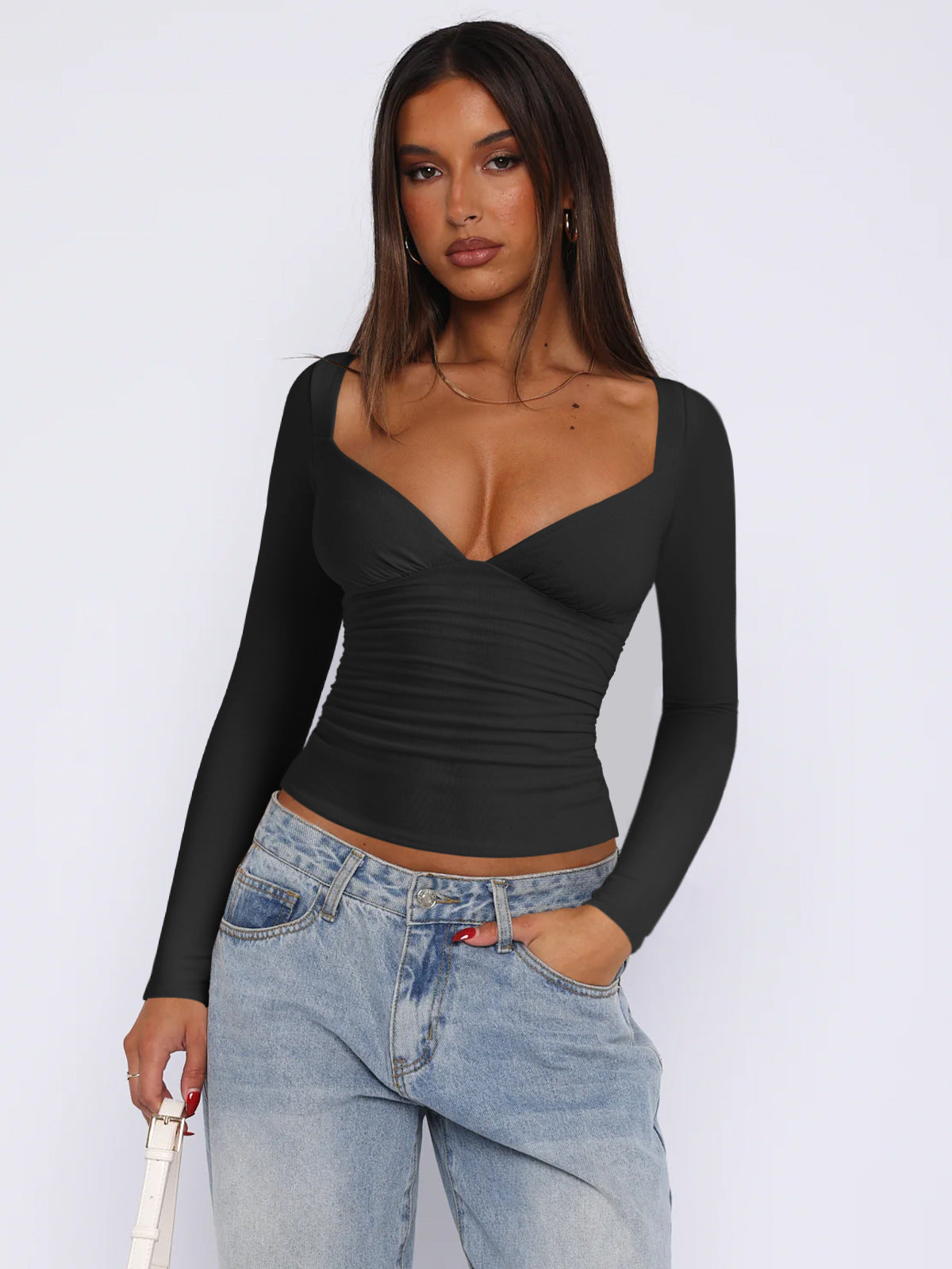 Womens Diamond Collar Long Sleeve T-Shirt