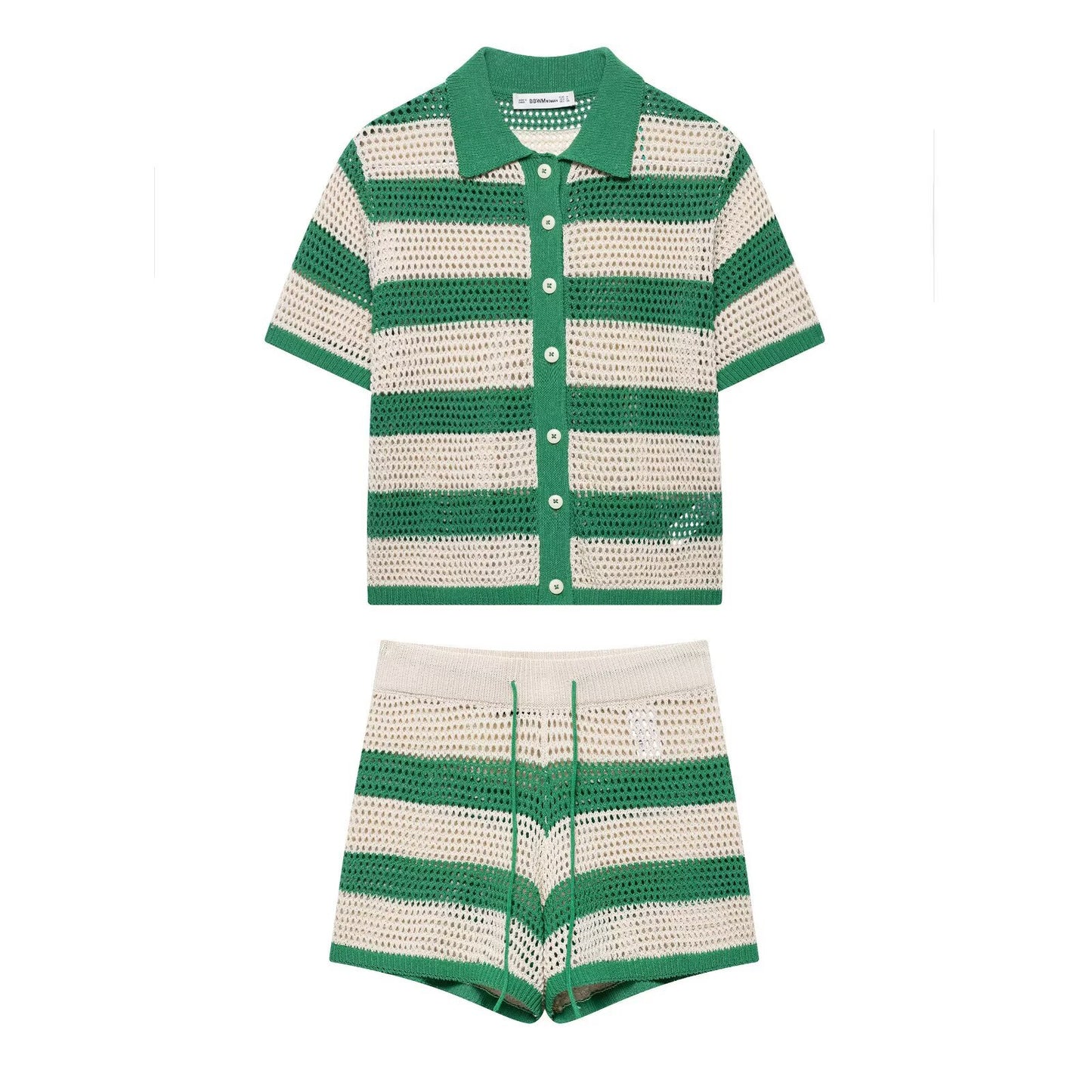 Knitted polo shirt jacket+shorts set