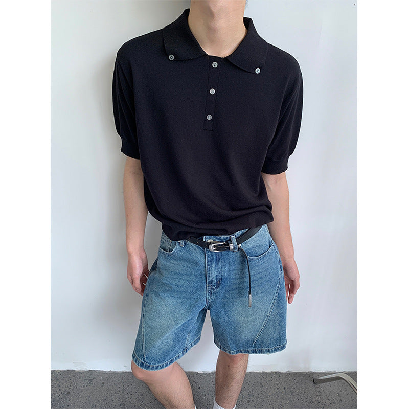 Gebreid poloshirt met korte mouwen voor heren