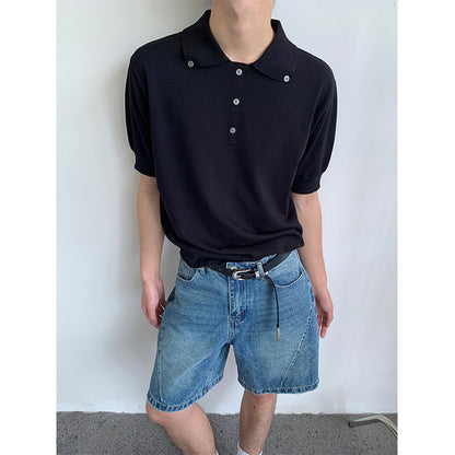 Gebreid poloshirt met korte mouwen voor heren