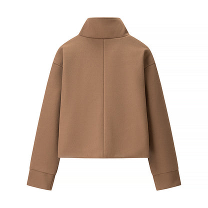 Short Stand-Collar Single-Breasted Elegant Woolen Coat