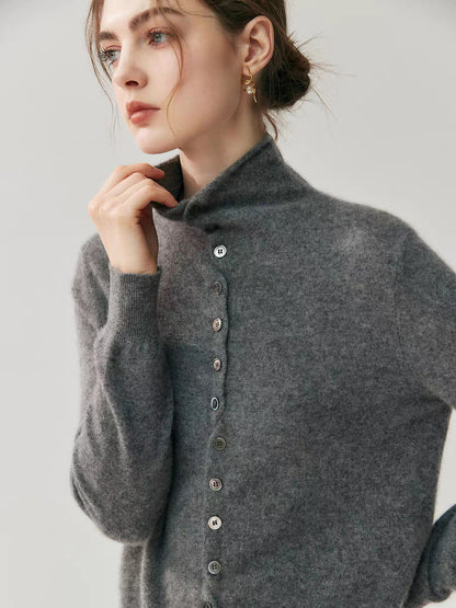Cashmere wool rolled-edge high-neck sweater