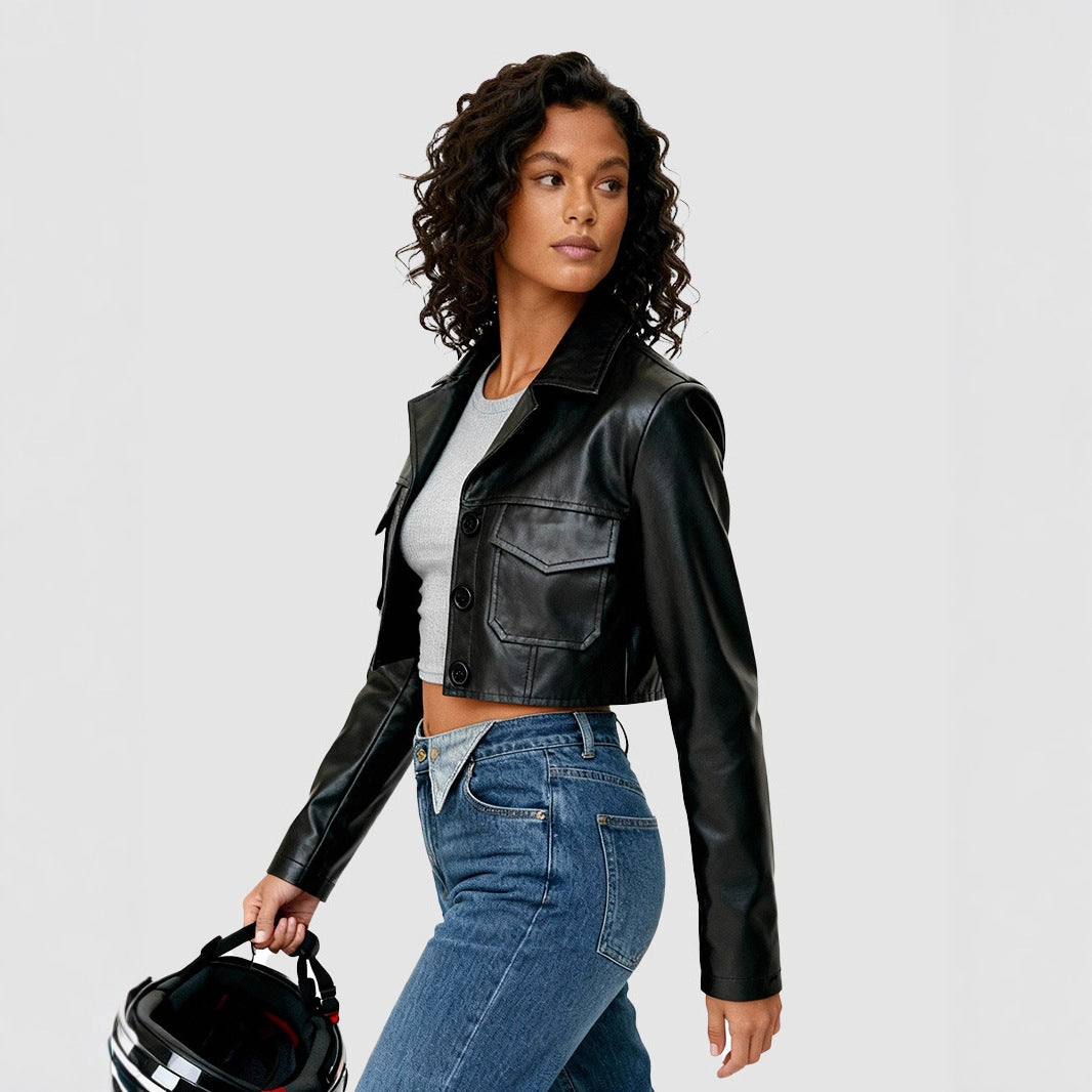 Splicing Leather Jacket Women's Winter Jacket