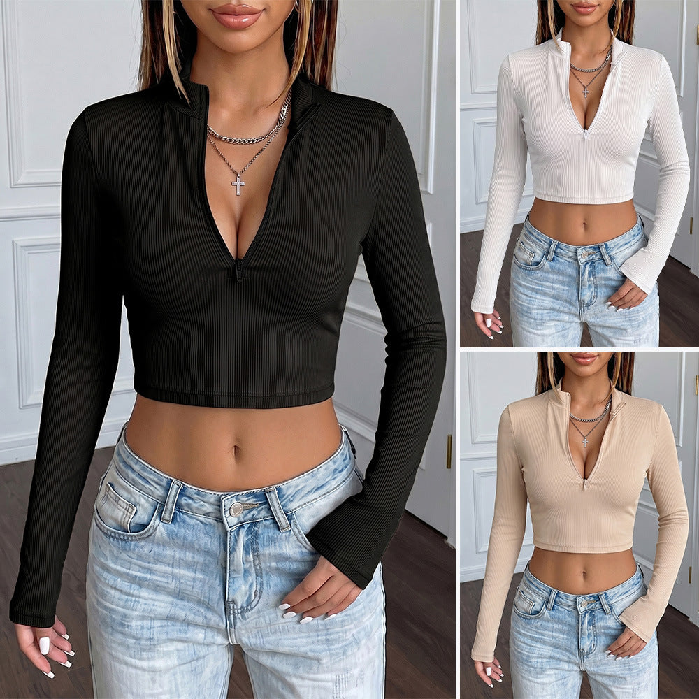 Womens Slim Fit V-Neck Long Sleeve Top