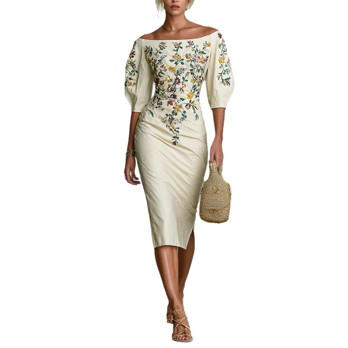 Elegant One-Shoulder Lantern Sleeve Dress