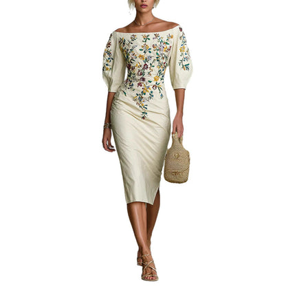 Elegant One-Shoulder Lantern Sleeve Dress