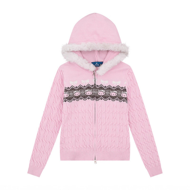 Getailleerd vest voor dames met capuchon  ritssluiting en bontkraag