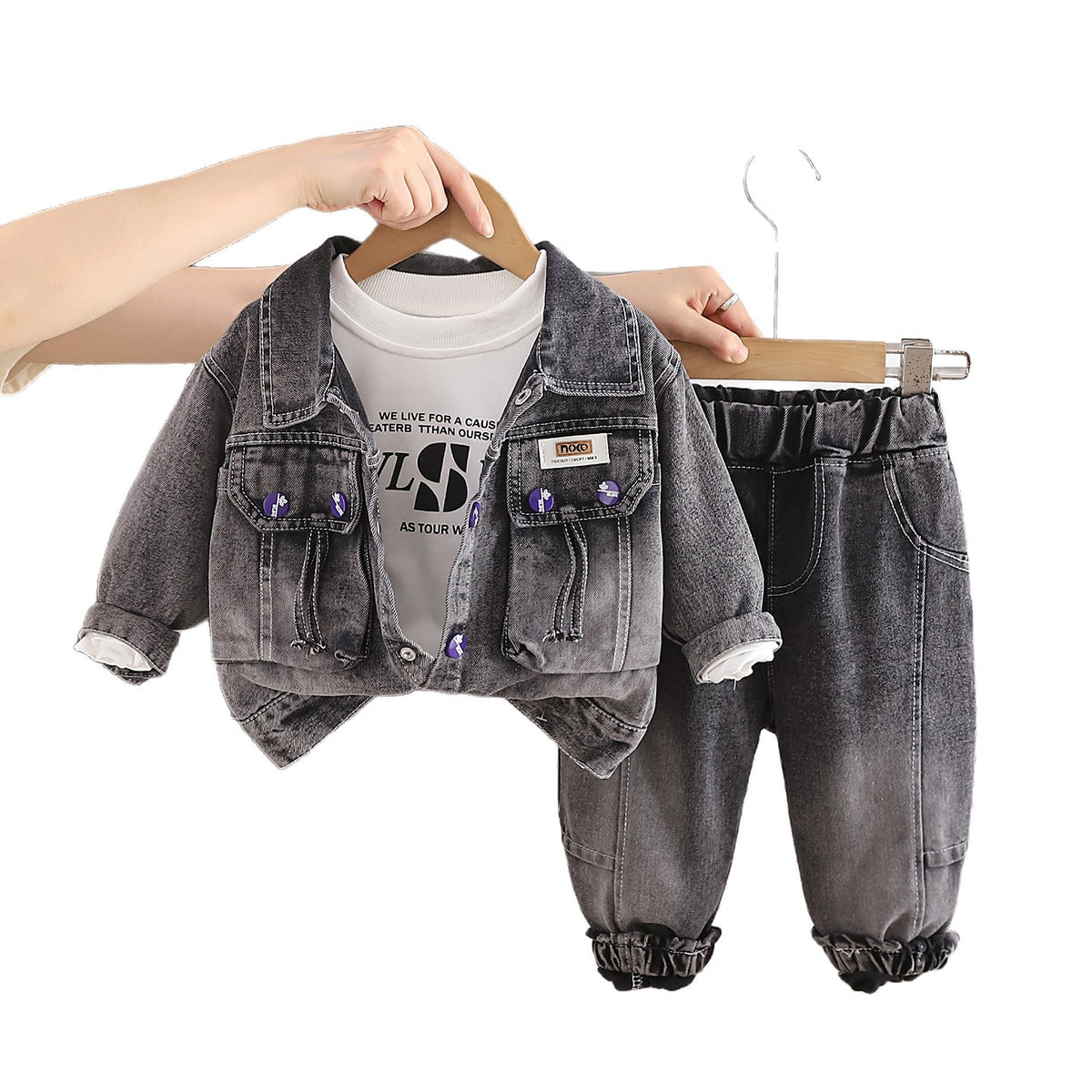 Autumn denim long sleeved three piece set