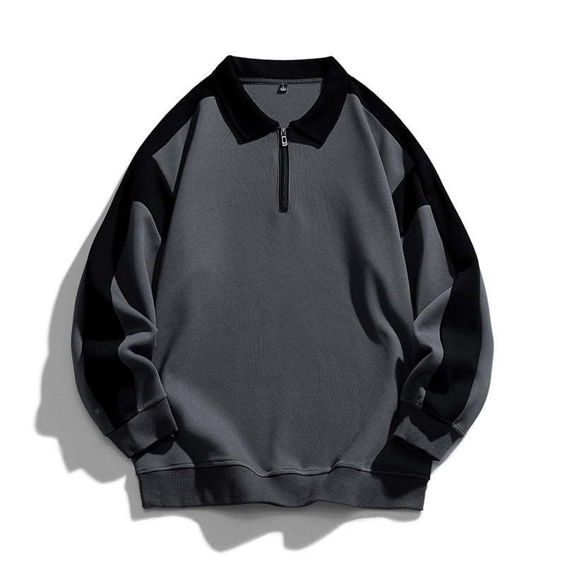 Retro polo sweatshirt met contrasterende kleuren en halve ritssluiting voor heren