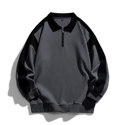Retro polo sweatshirt met contrasterende kleuren en halve ritssluiting voor heren