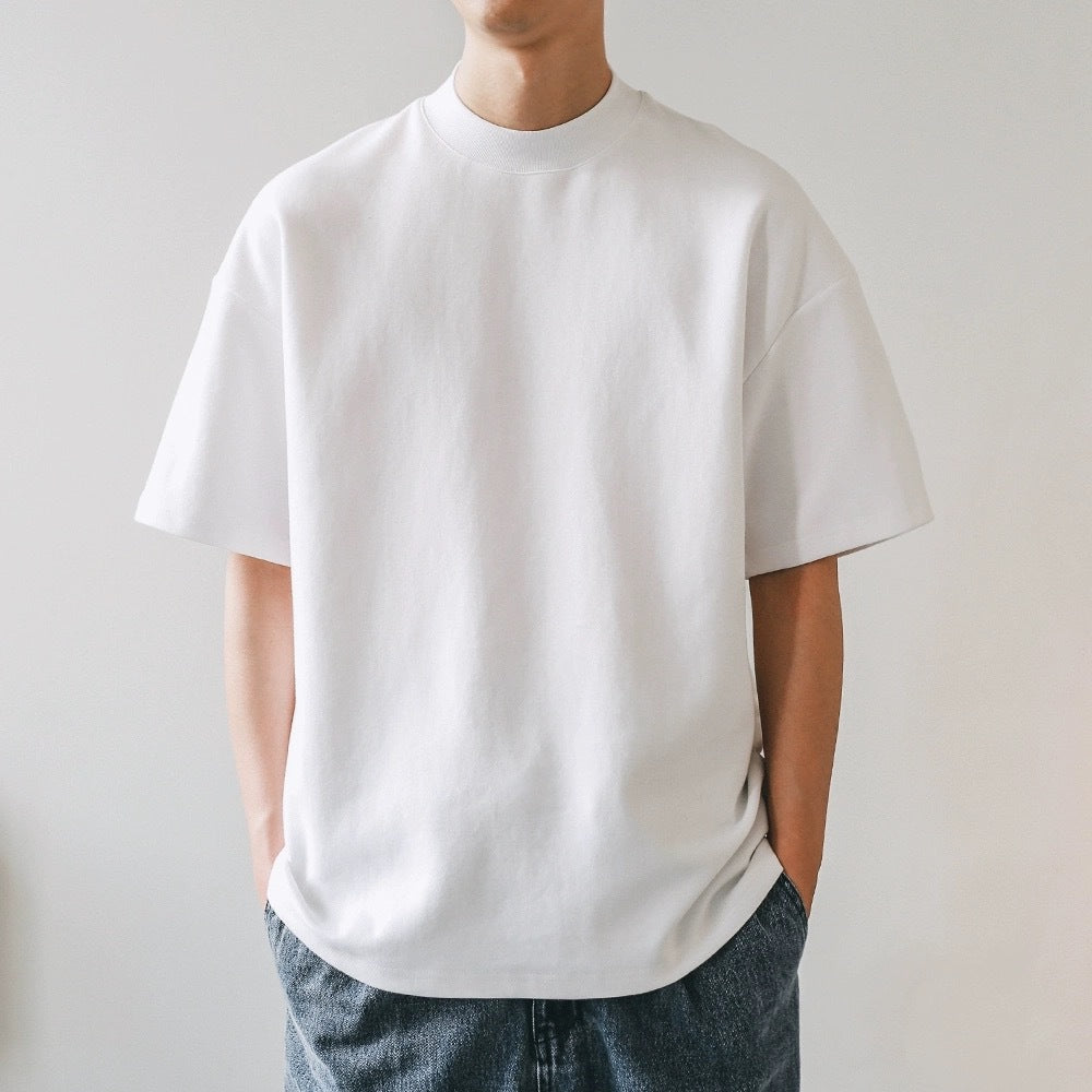 small neckline cotton loose short sleeve solid color bottoming T-shirt