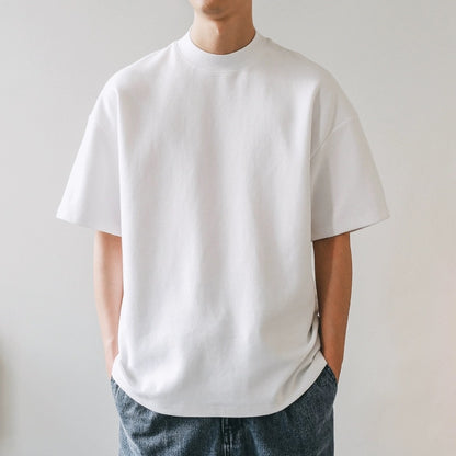 small neckline cotton loose short sleeve solid color bottoming T-shirt