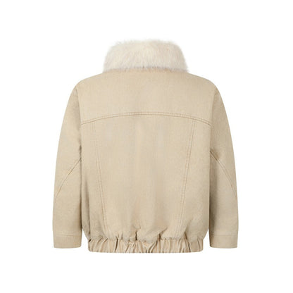 Denimjack met afneembare bontkraag