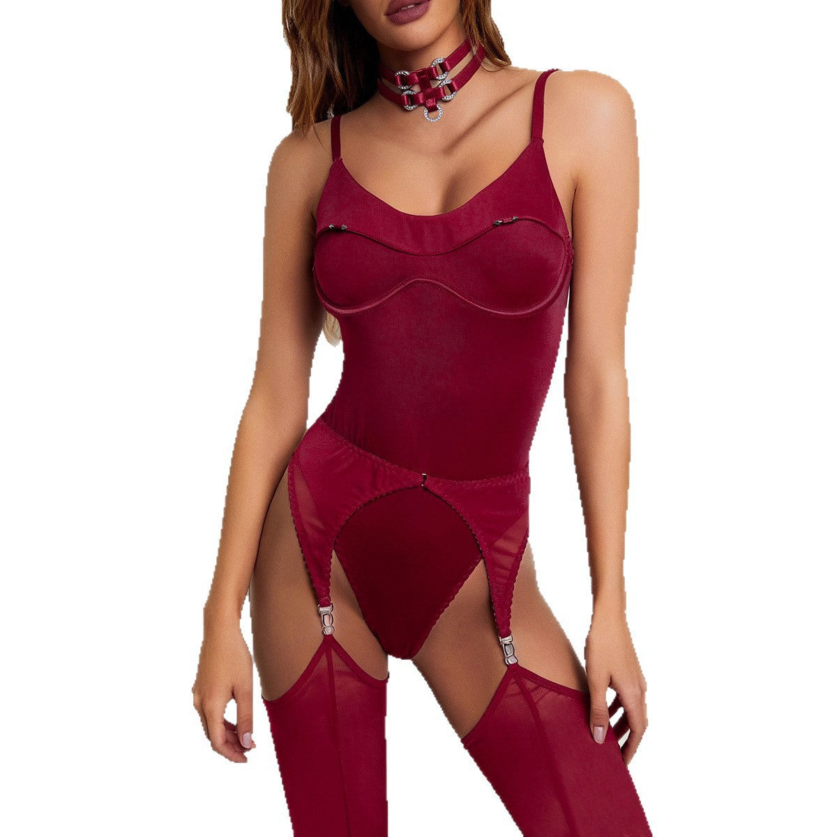 Mesh Lingerie Bodysuit Garter Set