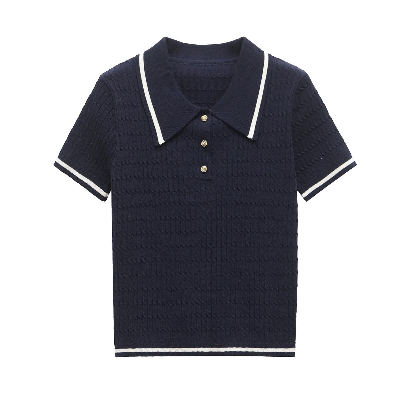Dames poloshirt met contrast strepen korte mouwen en knopen