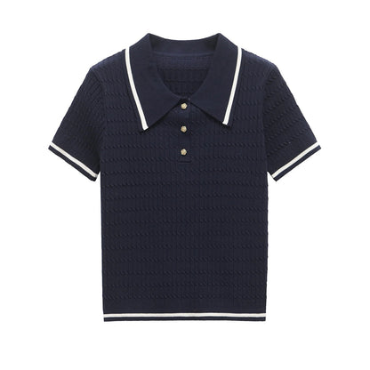Dames poloshirt met contrast strepen korte mouwen en knopen