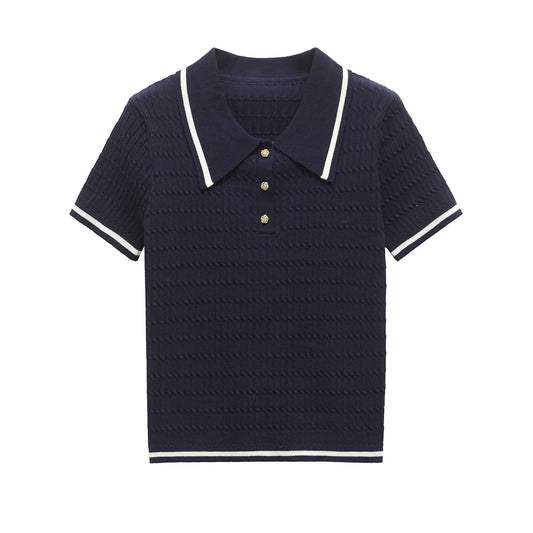 Dames poloshirt met contrast strepen korte mouwen en knopen
