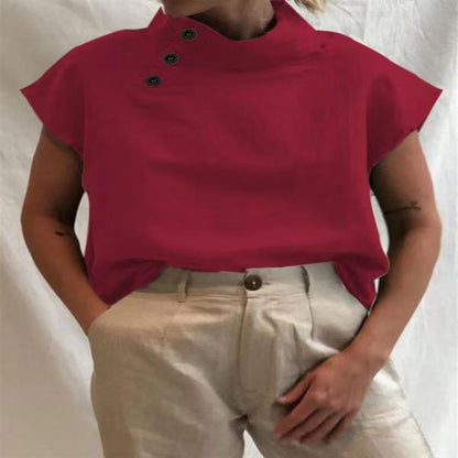 Plus Size Women's Sleeveless Pullover Solid Color Slim Collar Shirt