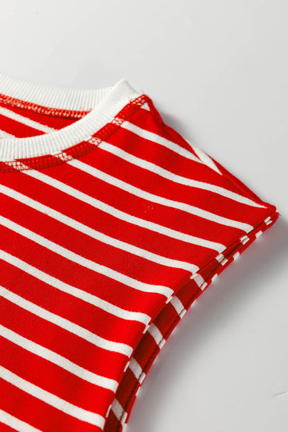Gestreepte tanktop met ronde hals en losse afwerking