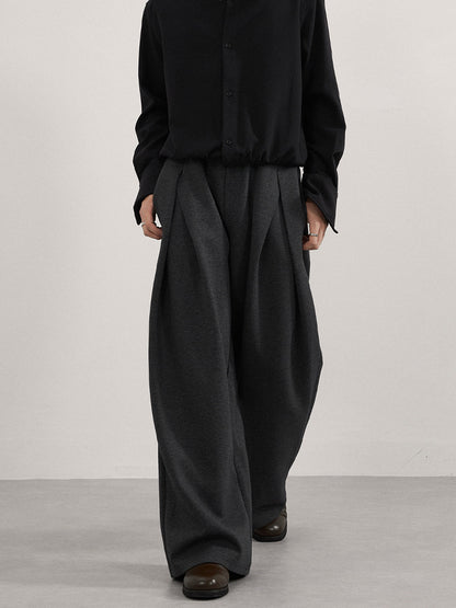 Retro X-shaped pleated casual pants for men and women, loose and straight fit