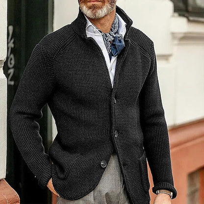 Mens Thick Knit Cardigan Sweater with Buttoned Lapel