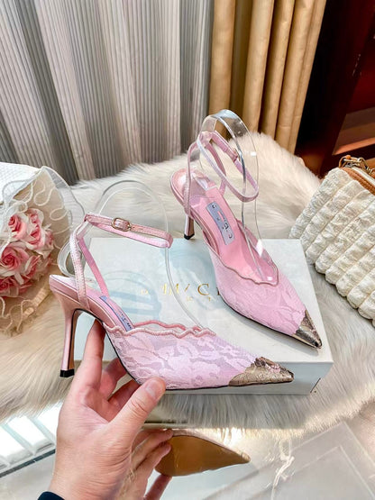 Lace Peep-Toe High Heel Sandals