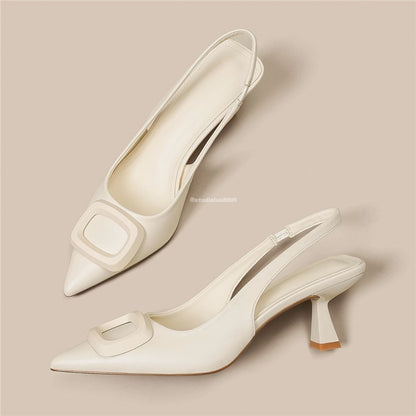 French Square Buckle Pointed Toe Stiletto Heels