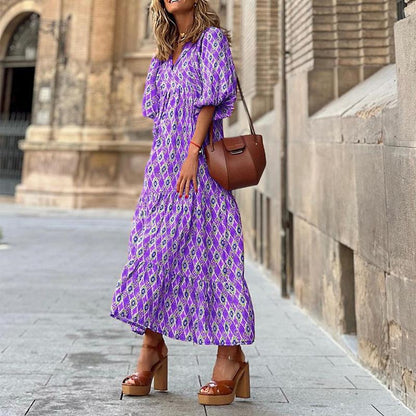 Geometric Collage Puff Sleeve Dress