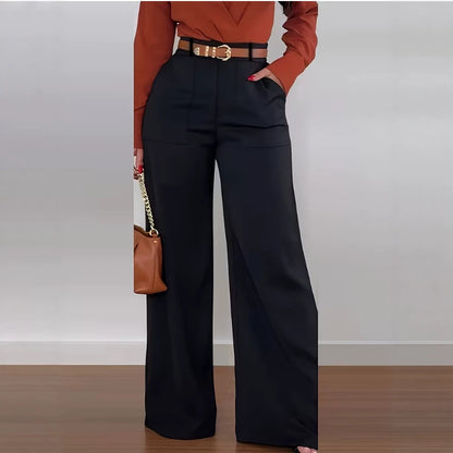 Women's Spring Mid-High Waist Wide Leg Straight Formal Pants