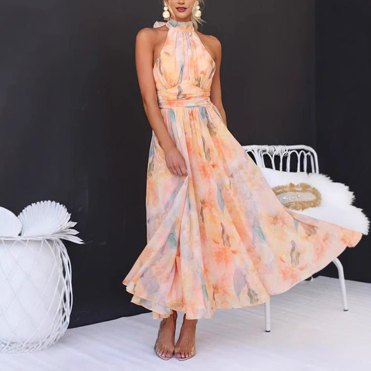 Floral Halter Neck Maxi Dress