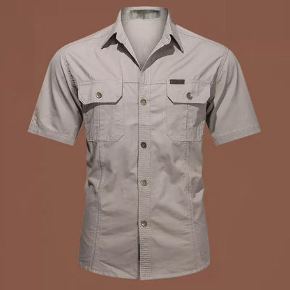 Men's Plus Size Solid Color Long Sleeve Work Shirt Loose Fit Casual Button-Down Shirt with Pocket