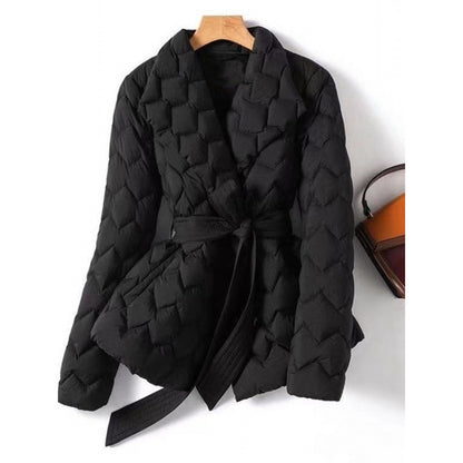 Women's Waist-Cinching Geometric Pattern Cotton Padded Coat
