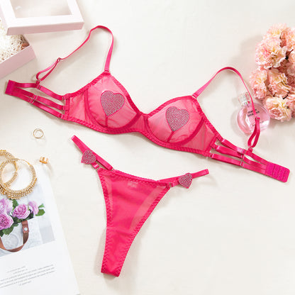 Sexy Lingerie Set with Heart-Shaped Bra and Garter Belt