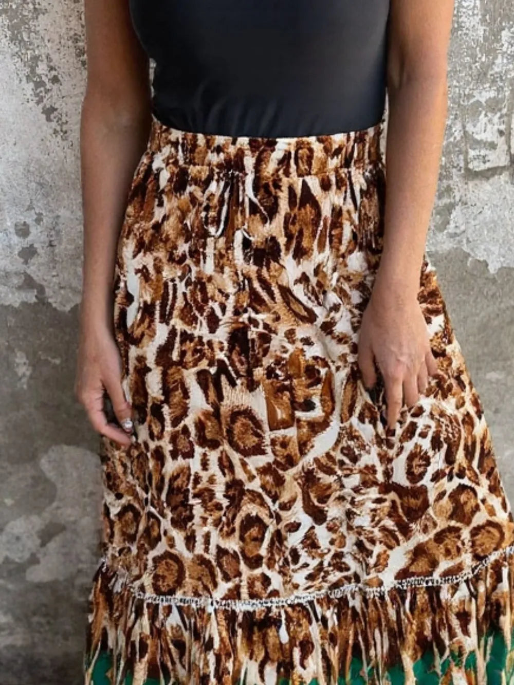 Ruffled Printed Maxi Skirt
