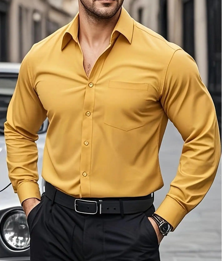 Bedrukt slim-fit  herenoverhemd met lange mouwen elegante model