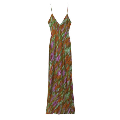 Fashionable and casual long printed lingerie style camisole dress for women